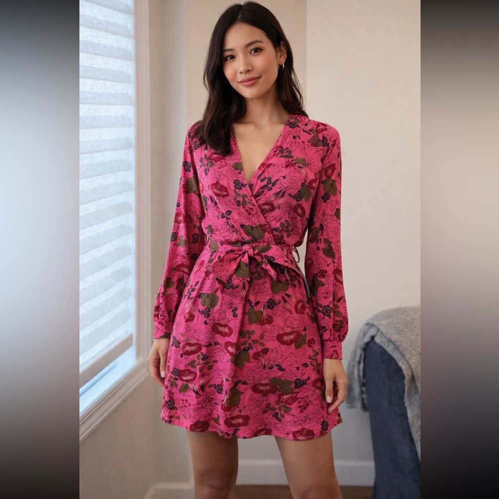 Zara Pink Floral Long Sleeve Dress 🩷🩶